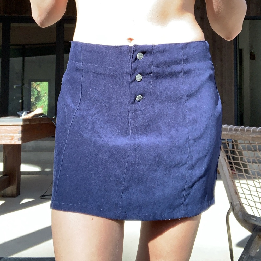 vtg y2k marithe francois girbaud mini skirt navy blue microsuede size 9 10